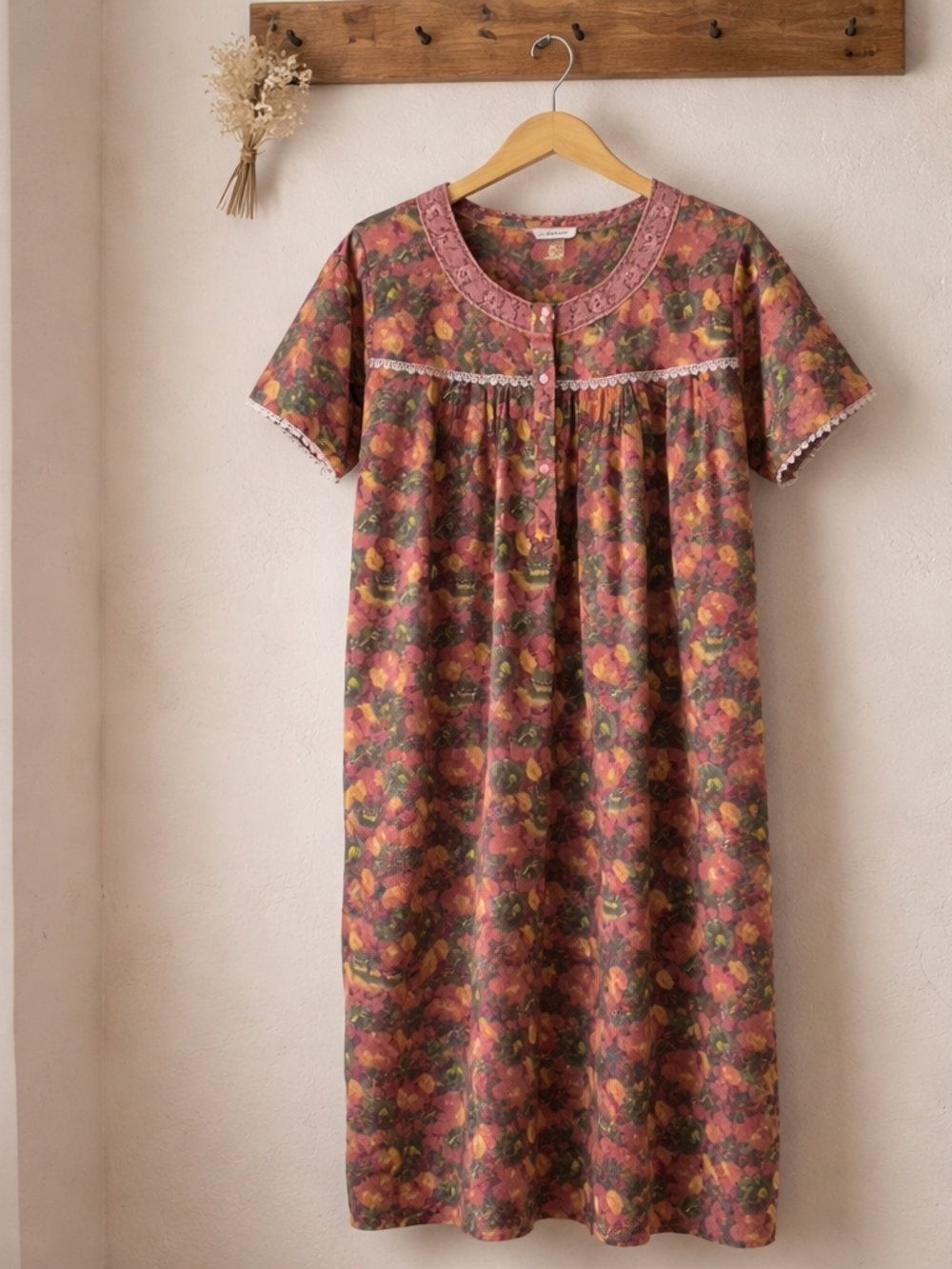 Ina Pink Floral Blouse with Olive and Gold Accents